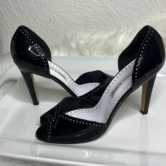 Manolo Blahnik Black Peep-Toe Heels - Picture 12 of 12